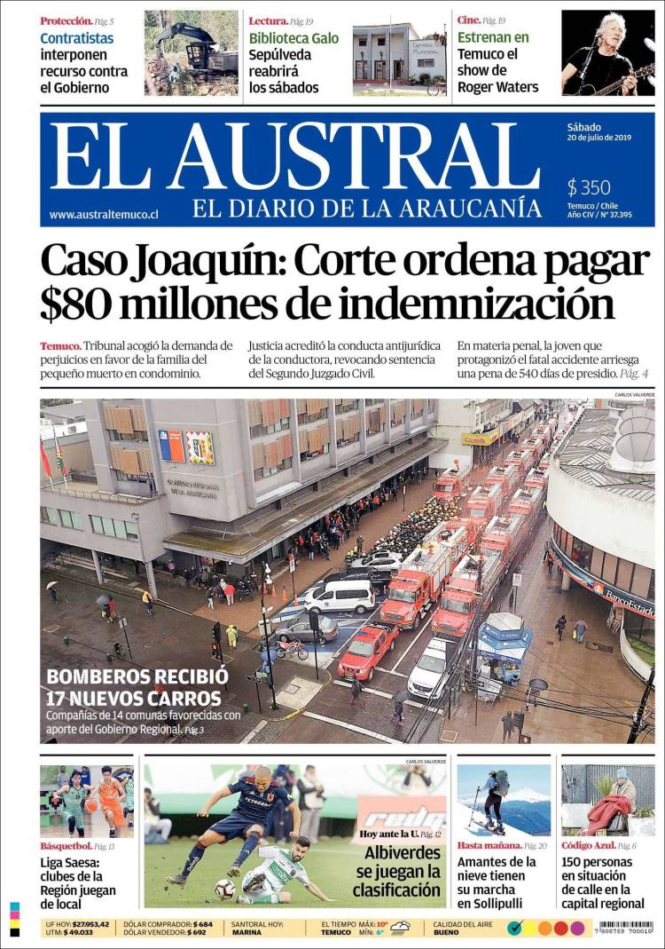 Portada de El Austral de Temuco (Chile)
