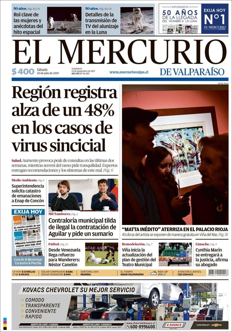 Portada de Mercurio de Valparaiso (Chile)
