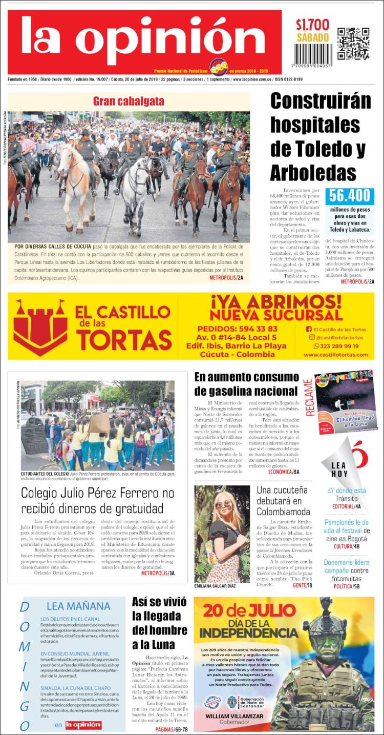 Portada de Diario La Opinion (Colombia)