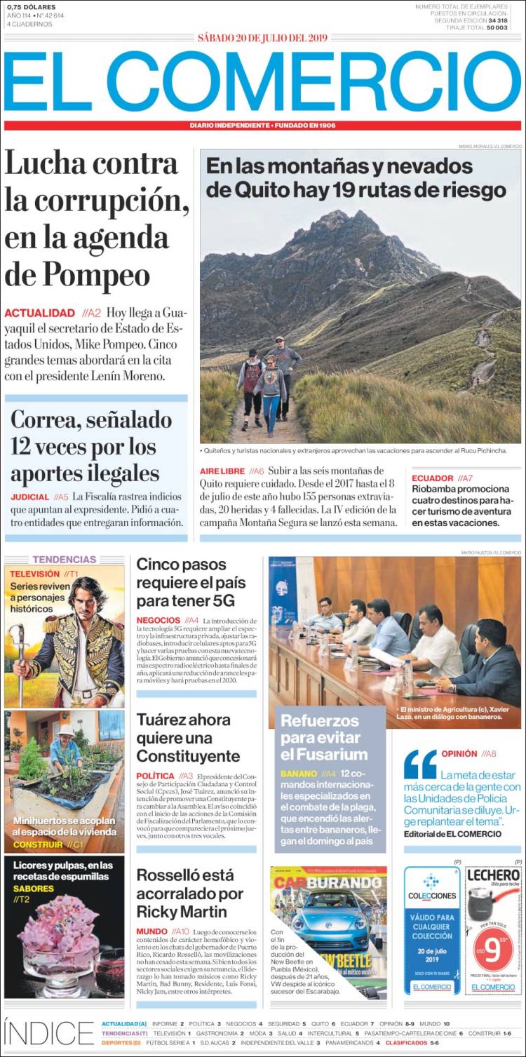 Portada de El Comercio (Ecuador)