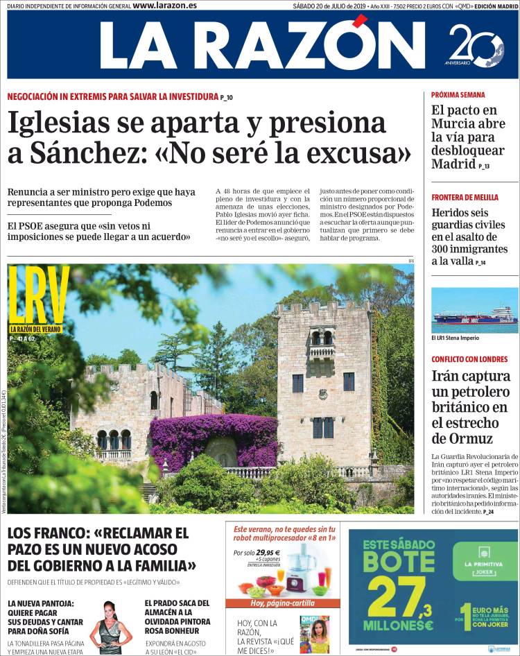 Portada de La Razón (Espa&ntilde;a)