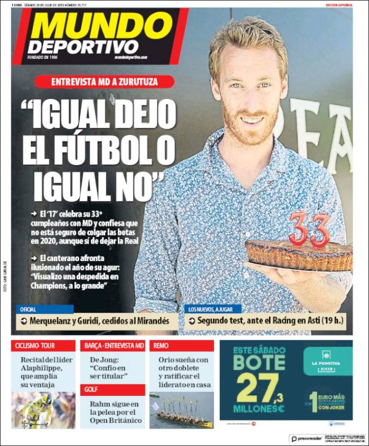 Portada de Mundo Deportivo Gipuzkoa (Espagne)