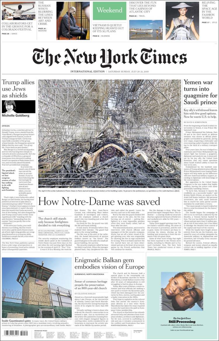Portada de International New York Times (Europa)