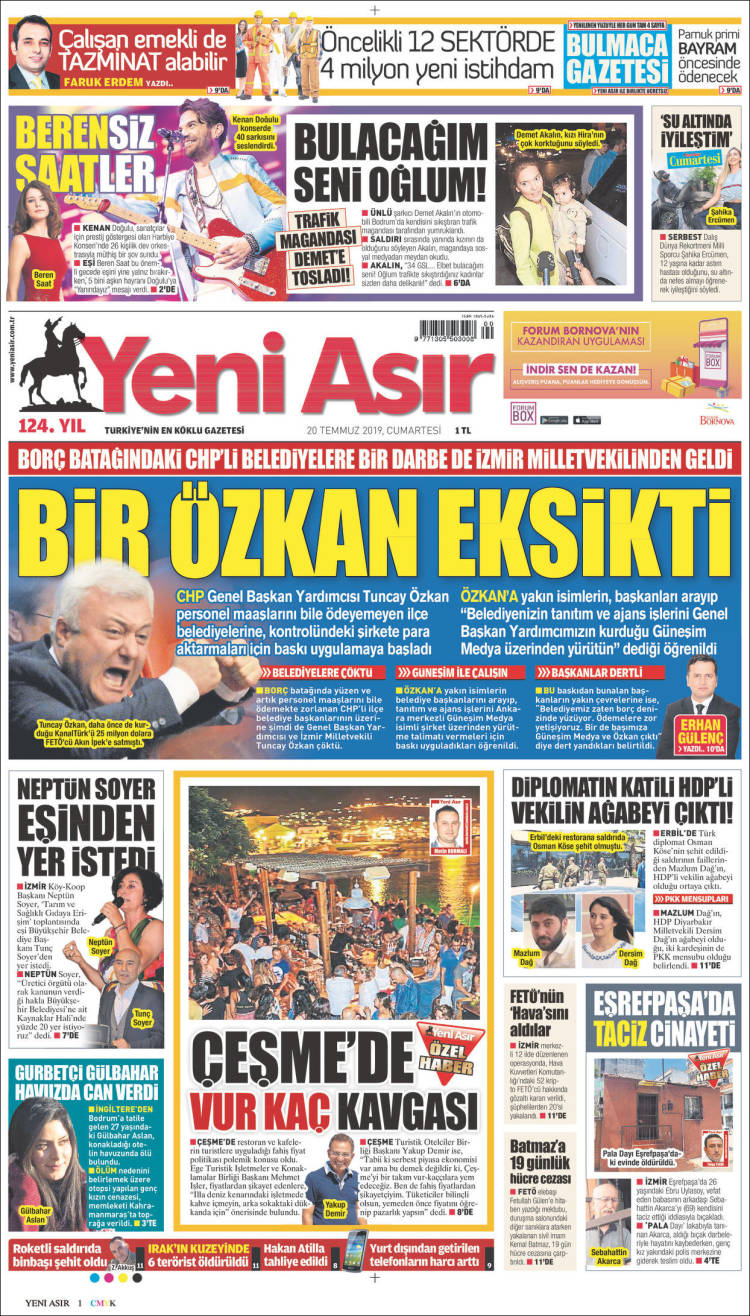 Portada de Yeni Asır (Turqu&iacute;a)