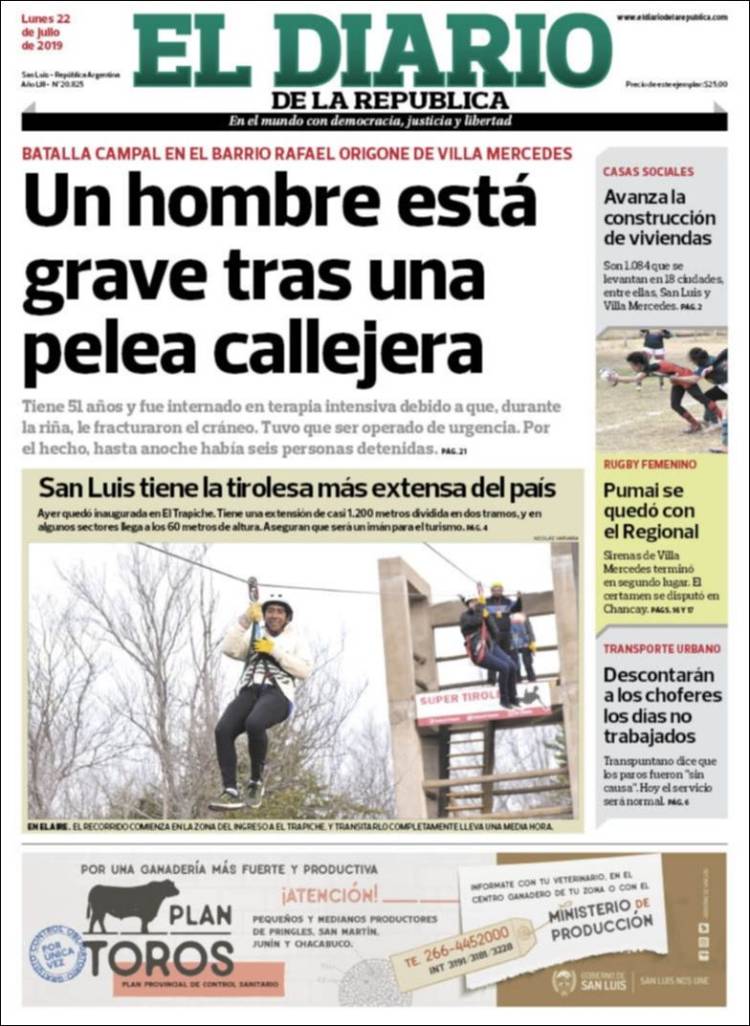 Portada de Diario de la República (Argentina)