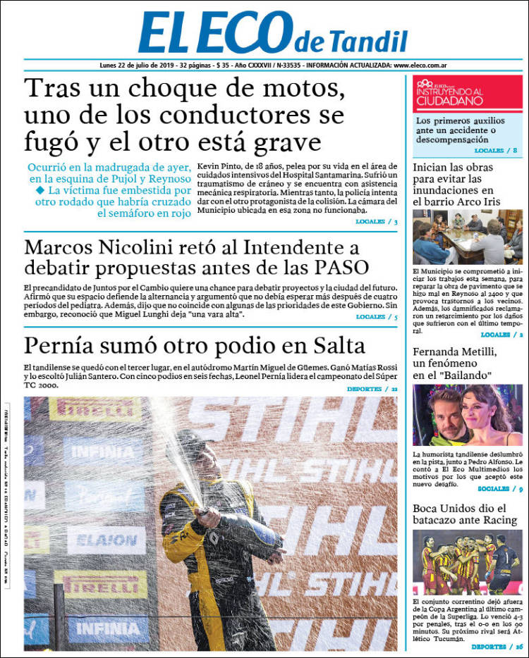 Portada de El Eco de Tandil (Argentina)