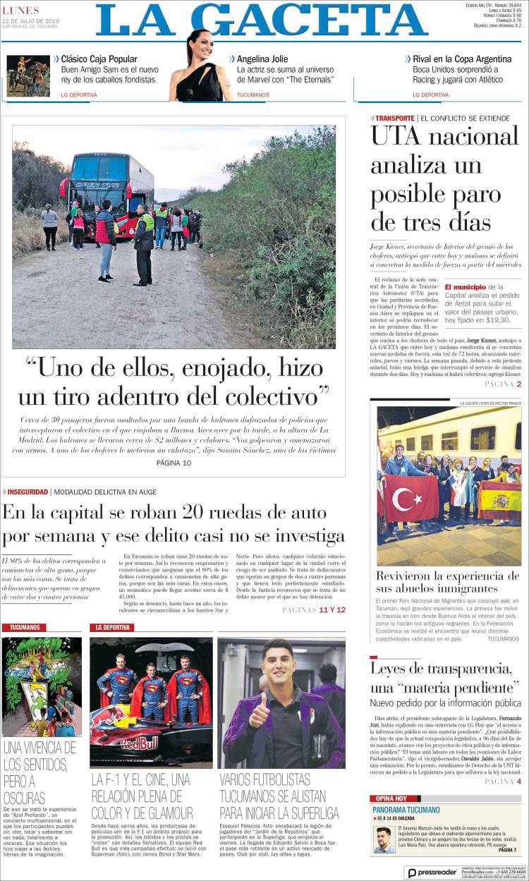 Portada de La Gaceta (Argentina)