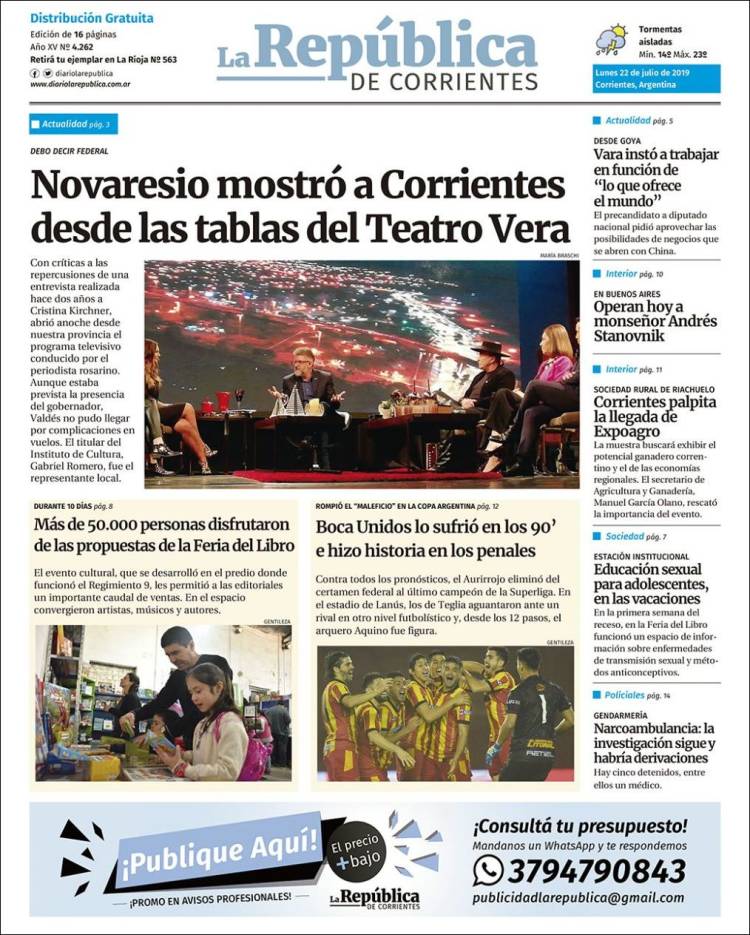 Portada de La República de Corrientes (Argentina)