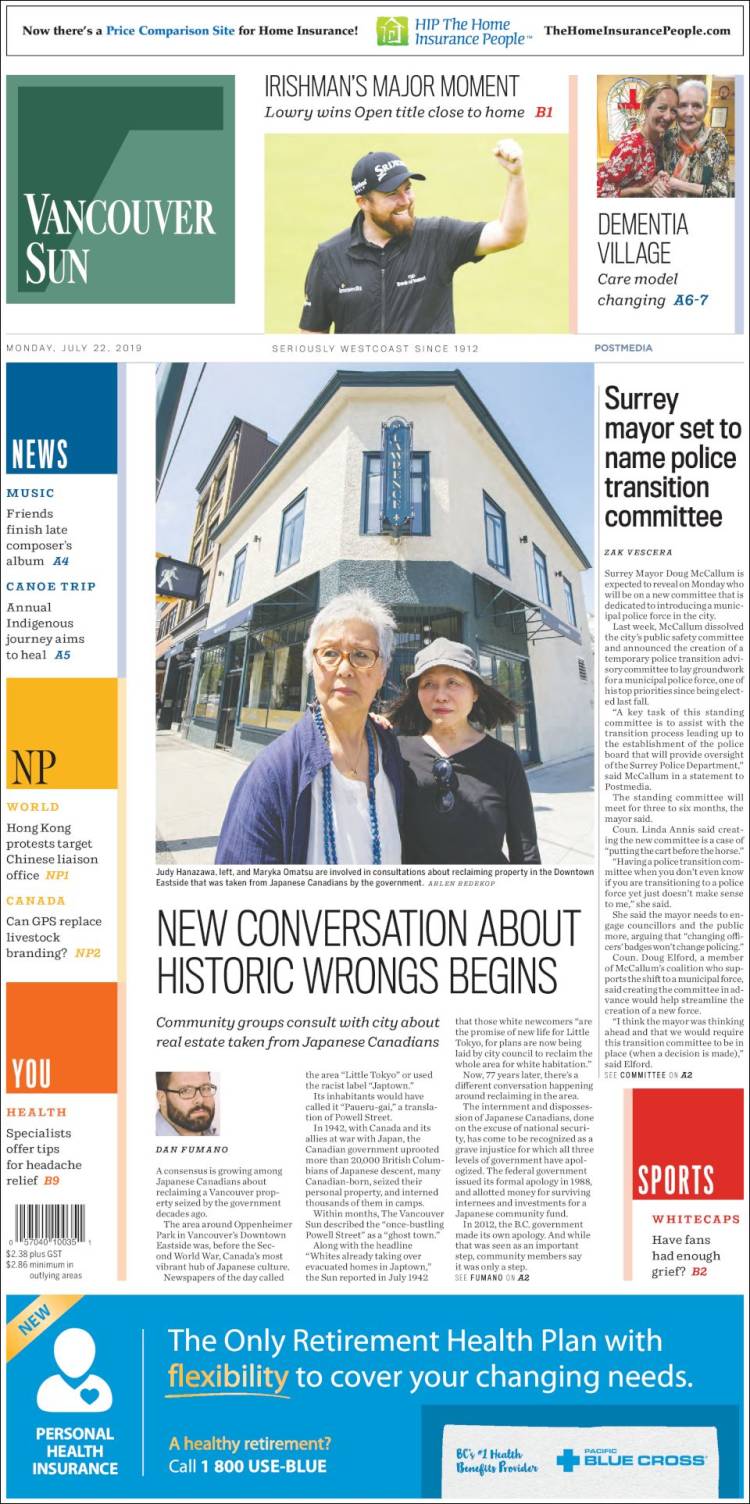 Portada de The Vancouver Sun (Canada)