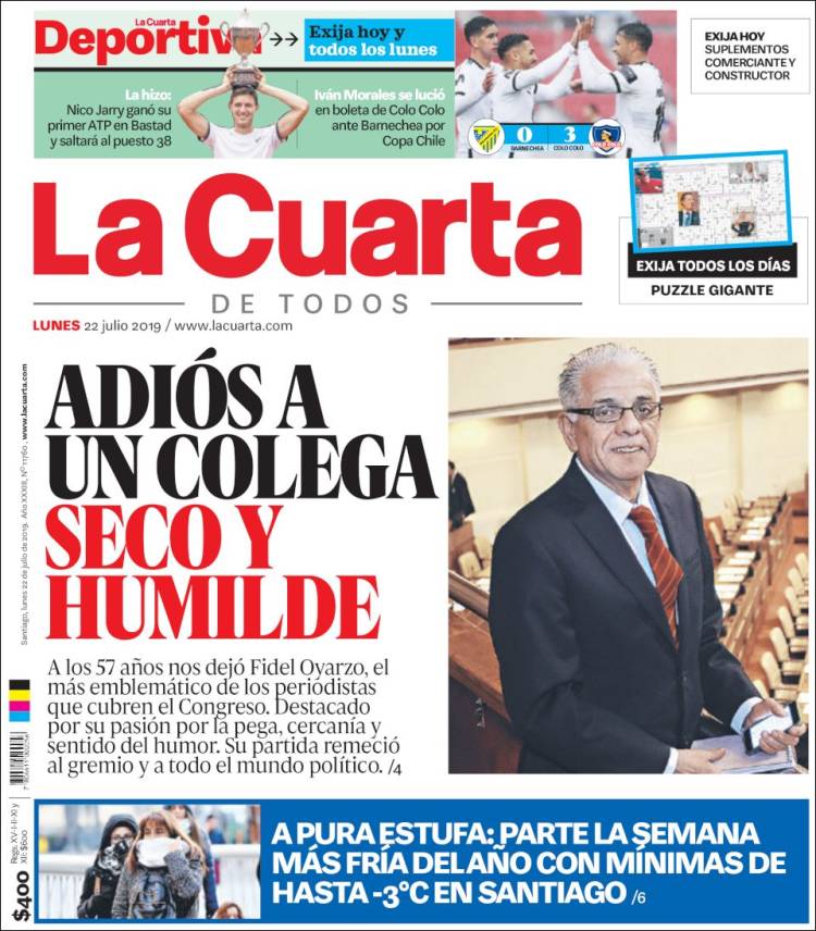 Portada de La Cuarta (Chile)