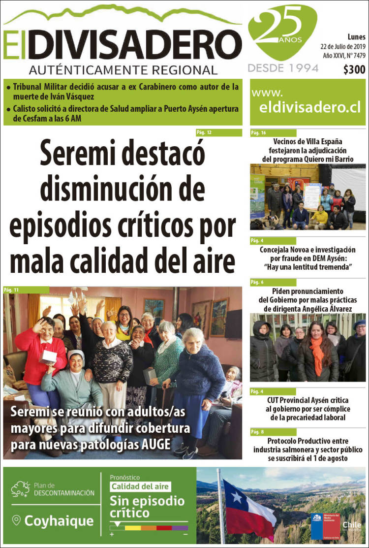 Portada de Diario El Divisadero (Chile)