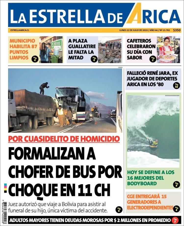 Portada de La Estrella de Arica (Chile)