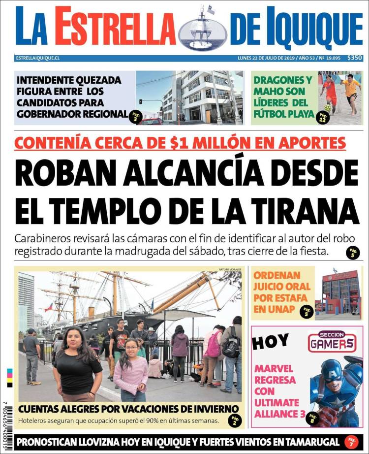 Portada de La Estrella de Iquique (Chile)