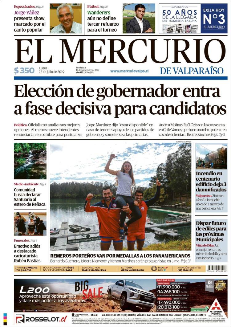 Portada de Mercurio de Valparaiso (Chile)
