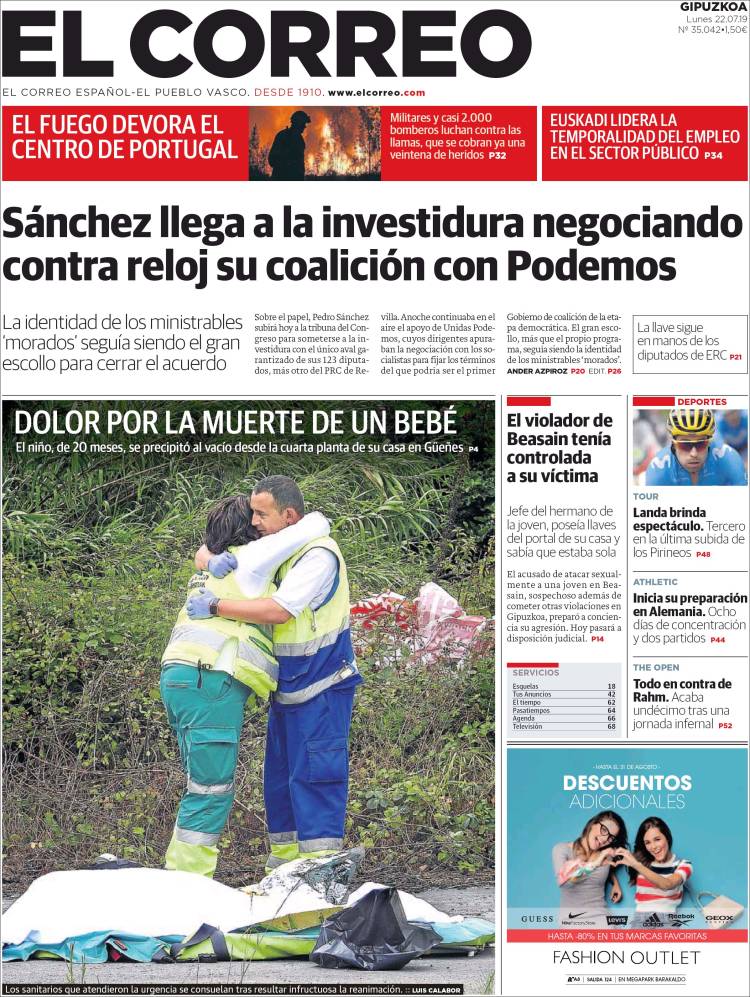 Portada de El Correo - Guipuzcoa (España)