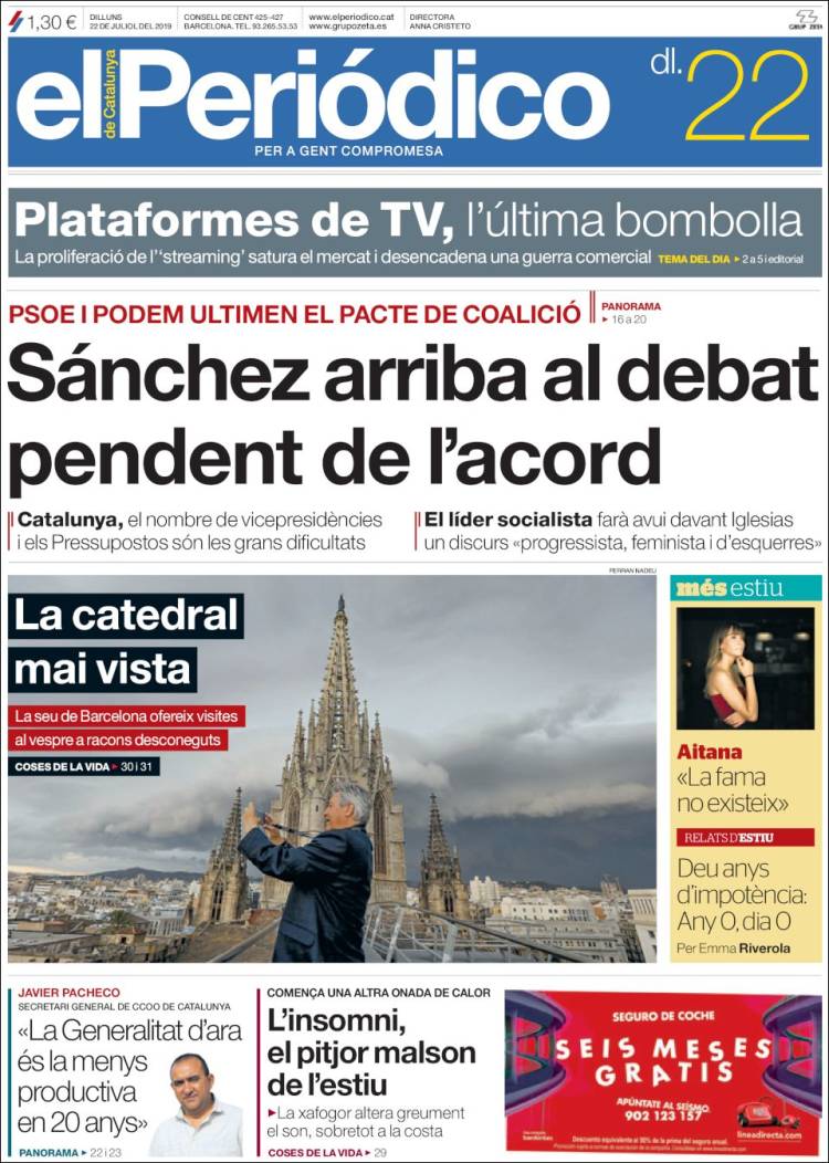 Portada de El Periódico de Catalunya (España)