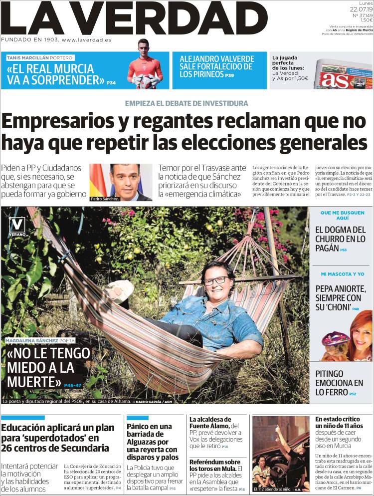 Portada de La Verdad de Murcia (España)