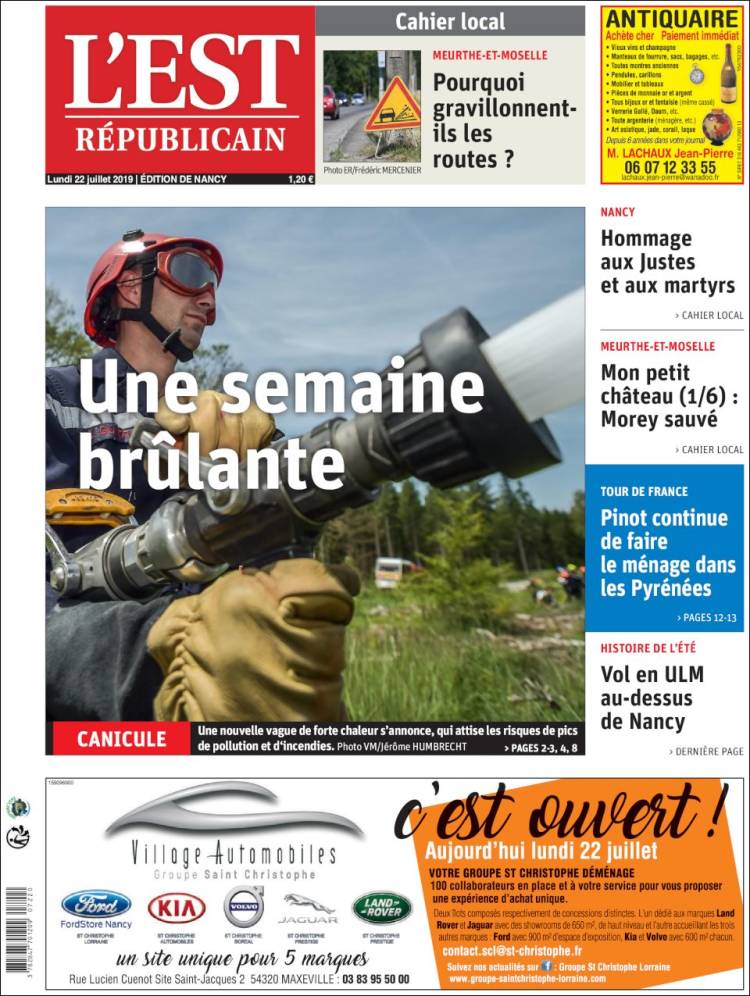 Portada de L'Est Republicain (Francia)