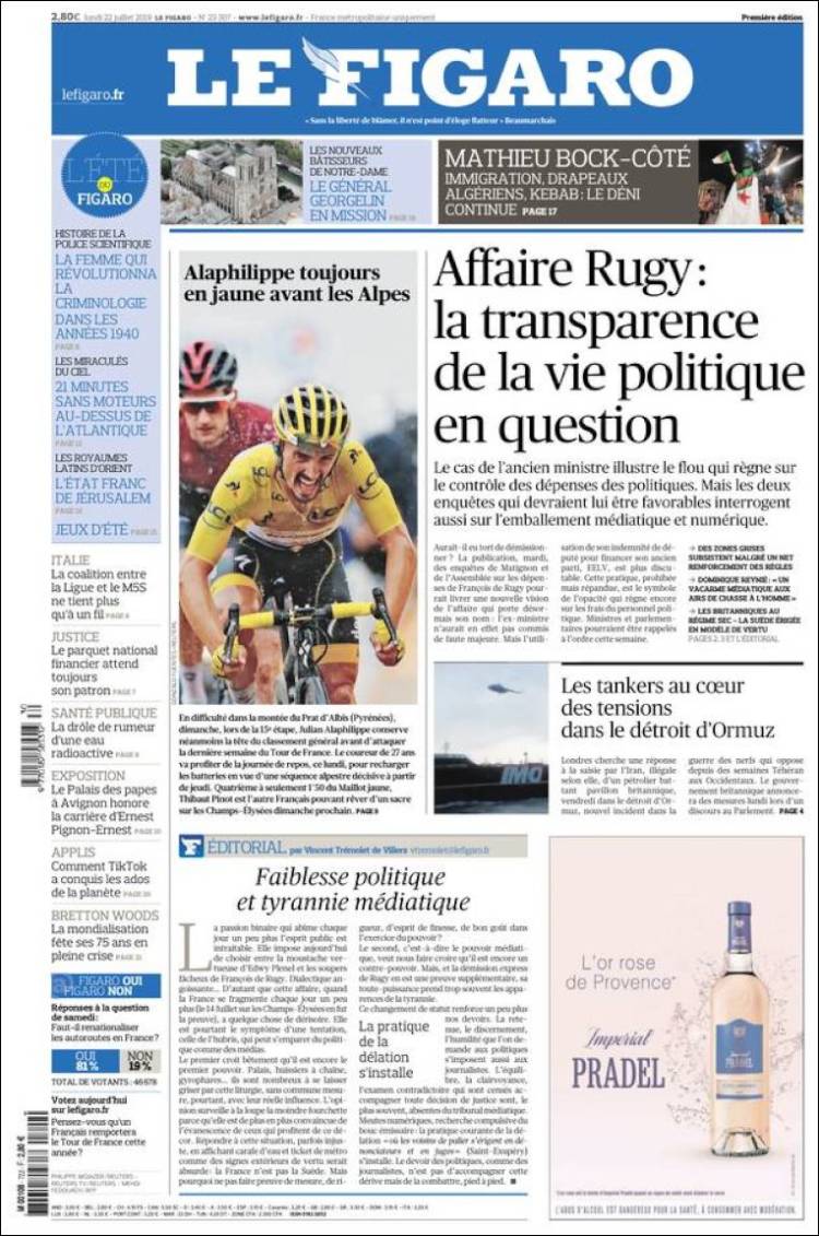 Portada de Le Figaro (Francia)