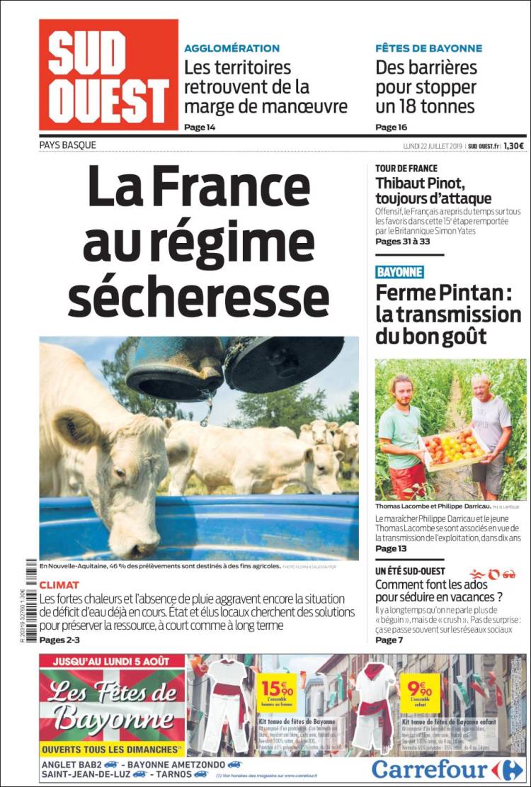 Portada de Sud Ouest (Francia)