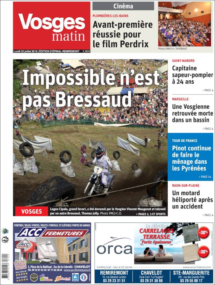 Portada de Vosges Matin (Francia)