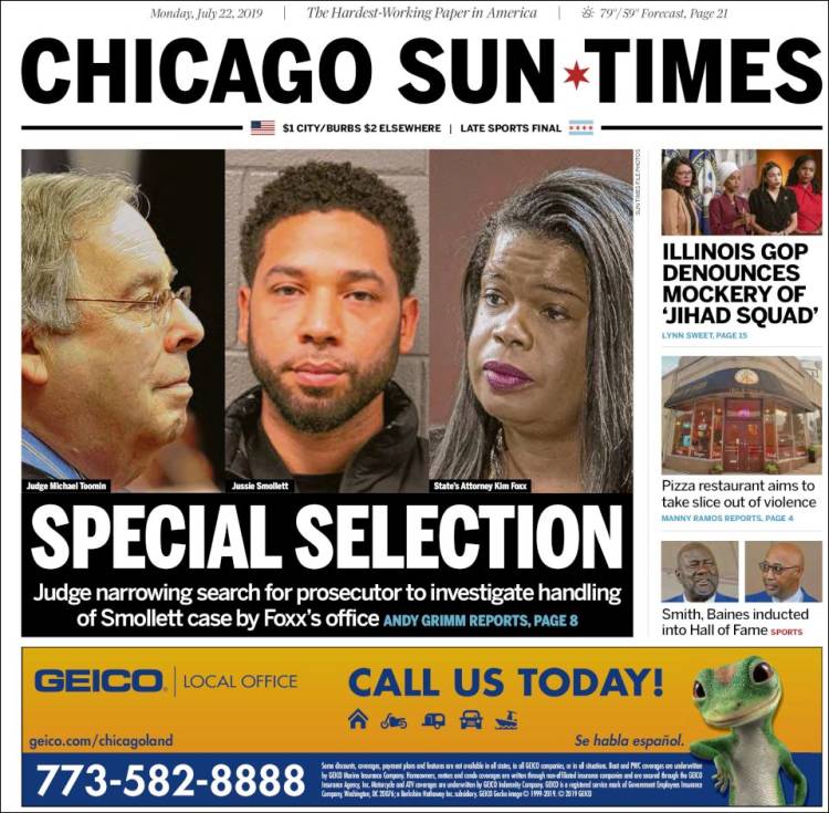 Portada de Chicago Sun-Times (USA)