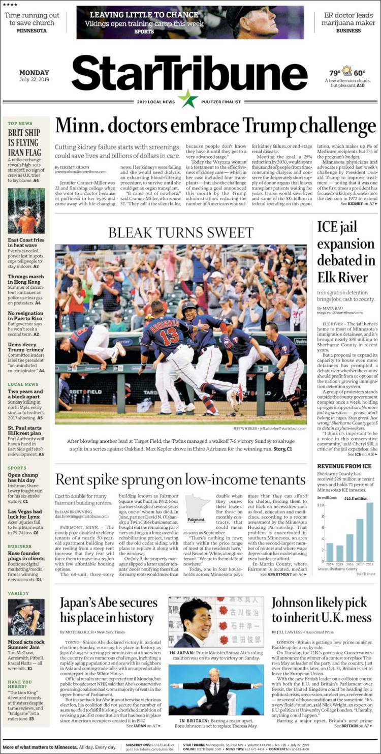 Portada de Star Tribune (USA)