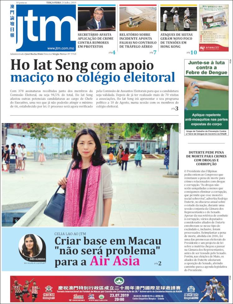 Portada de Jornal Tribuna de Macau (China)