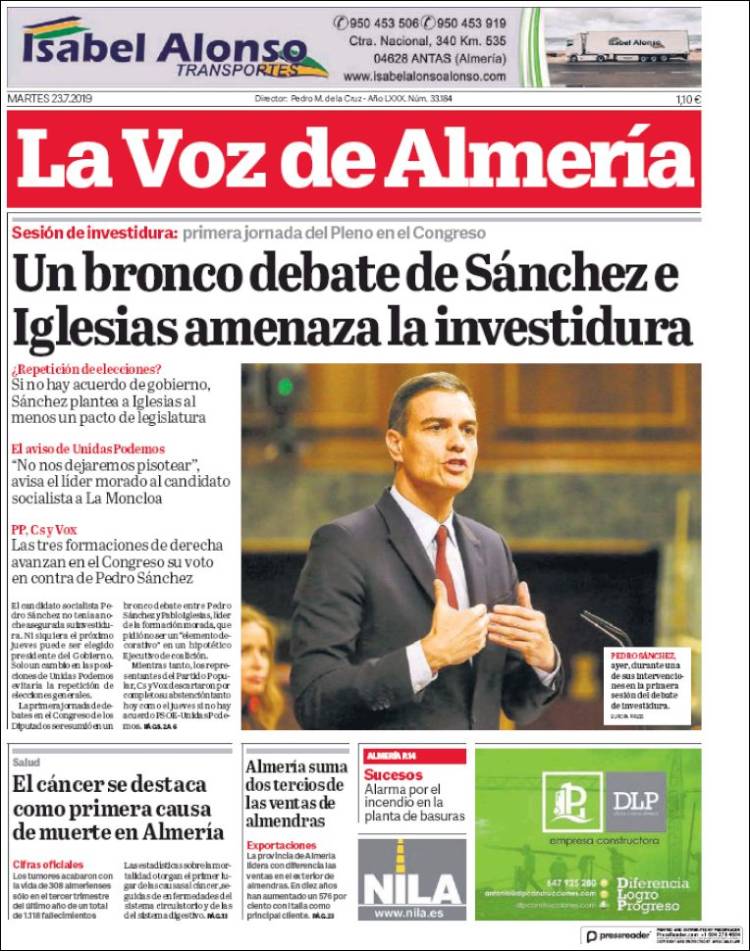 Portada de La Voz de Almería (España)