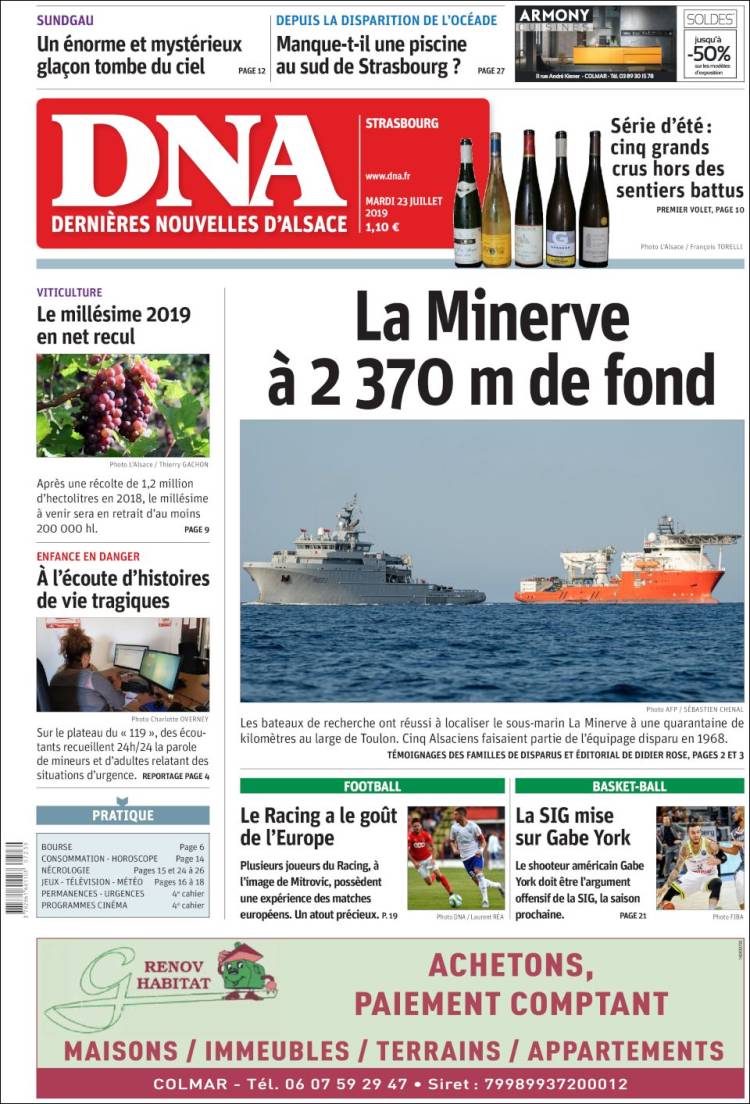 Portada de Les Dernières Nouvelles d'Alsace (Francia)