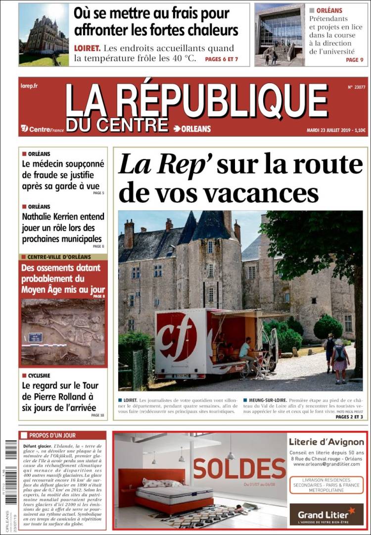 Portada de La République du Centre (Francia)