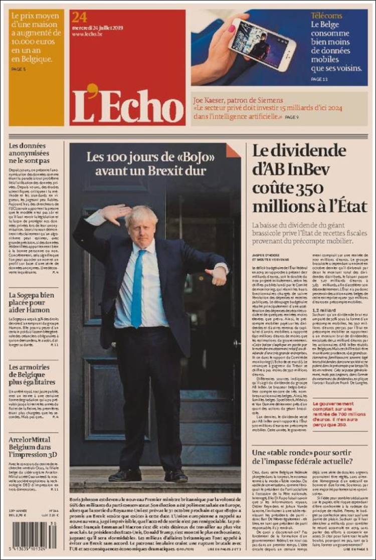 Portada de L'Echo (B&eacute;lgica)