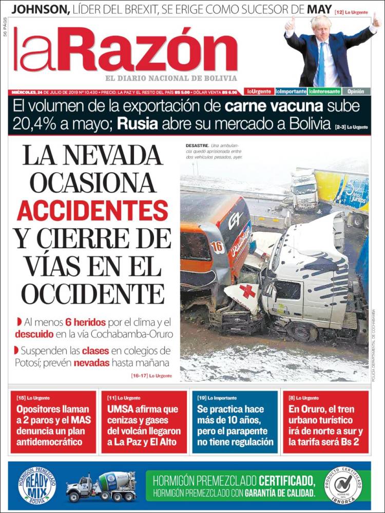 Portada de La Razón (Bolivia)