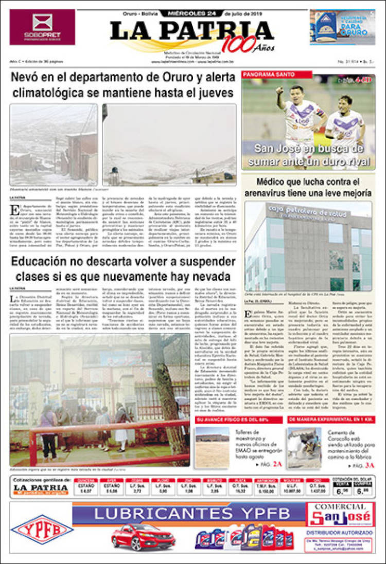 Portada de La Patria (Bolivia)