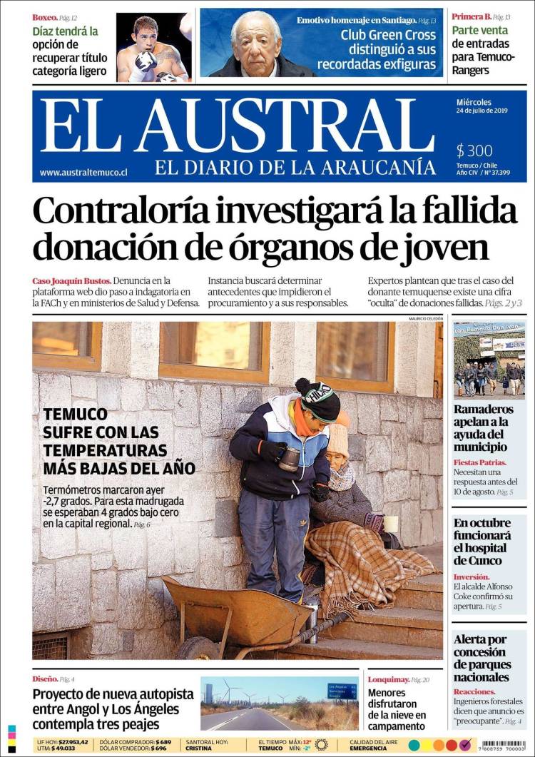 Portada de El Austral de Temuco (Chile)
