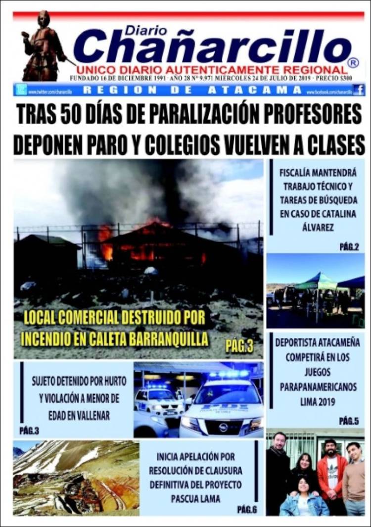 Portada de Diario Chañarcillo (Chile)