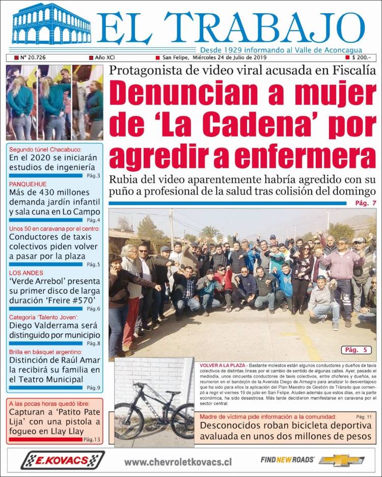 Portada de El Trabajo (Chile)