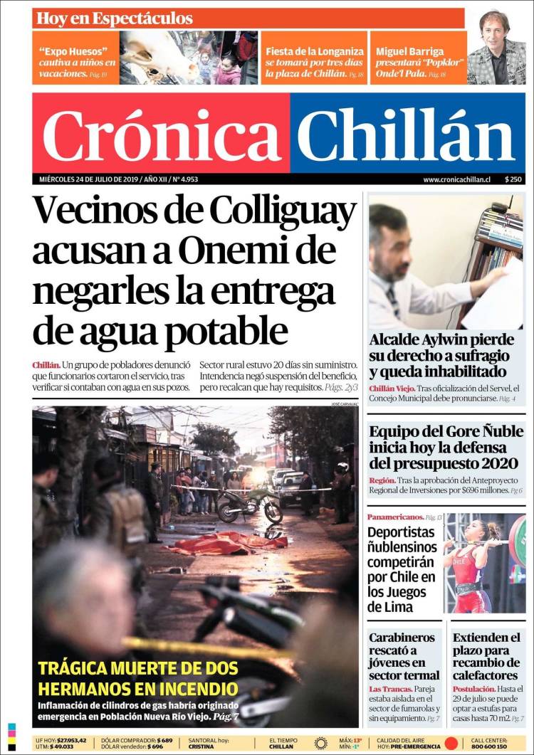Portada de Crónica Chillán (Chile)