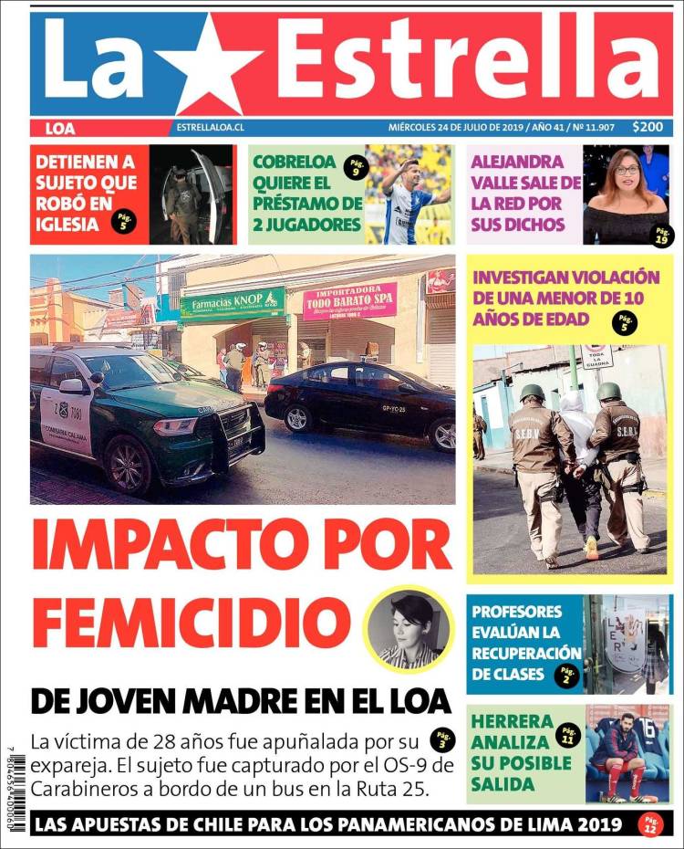 Portada de La Estrella de Loa (Chile)