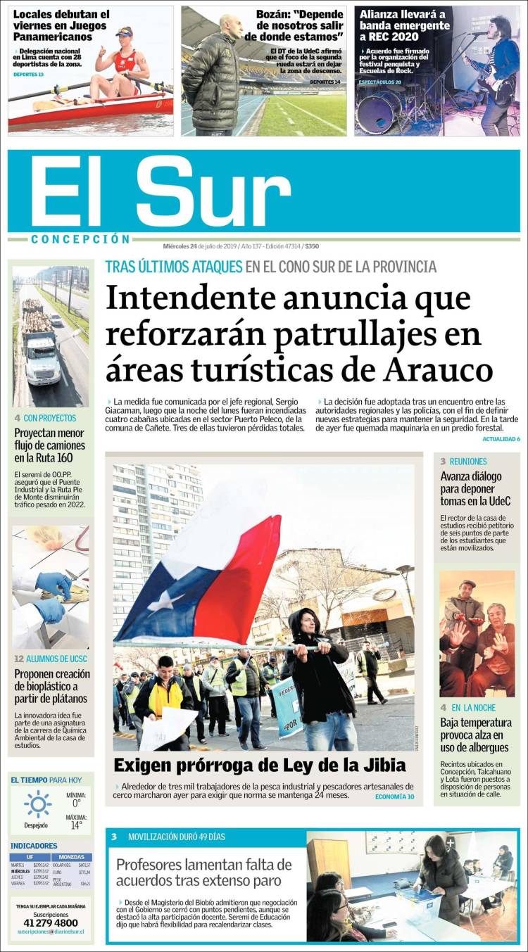 Portada de El Sur (Chile)
