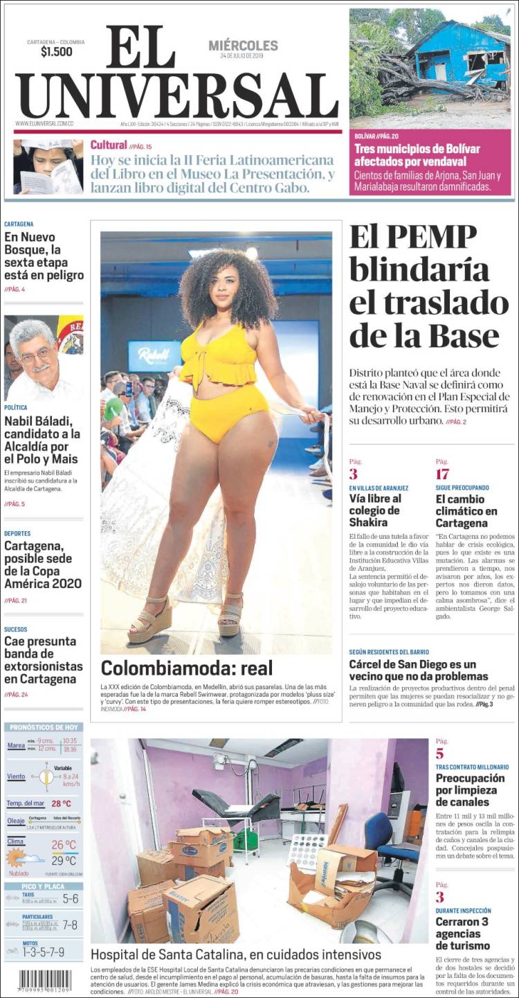 Portada de El Universal (Colombia)