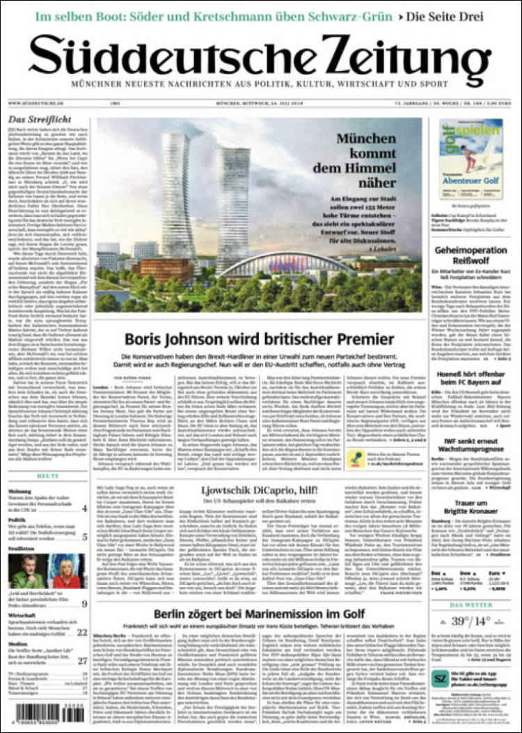 Portada de Sueddeutsche (Alemania)