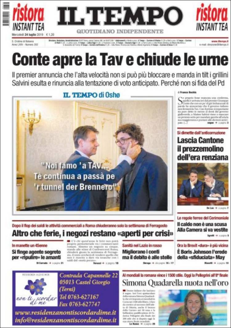 Portada de Il Tempo (Italia)