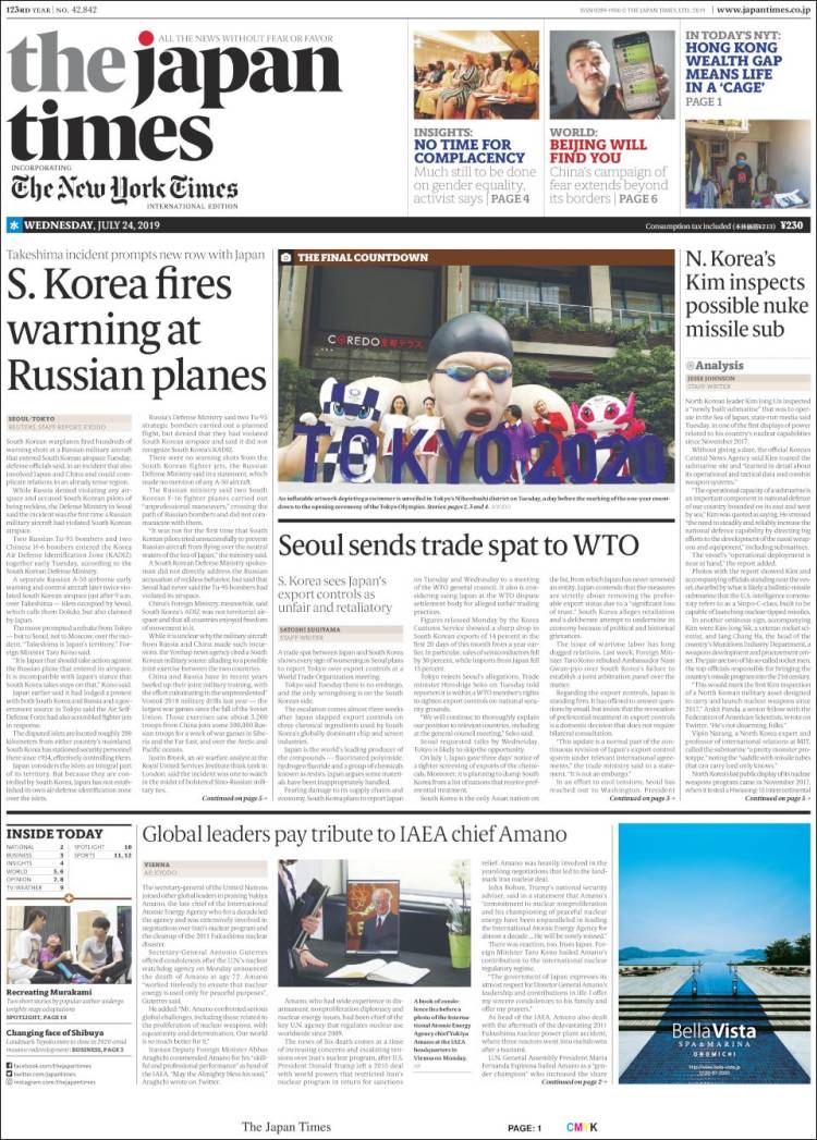 Portada de The Japan Times (Jap&oacute;n)