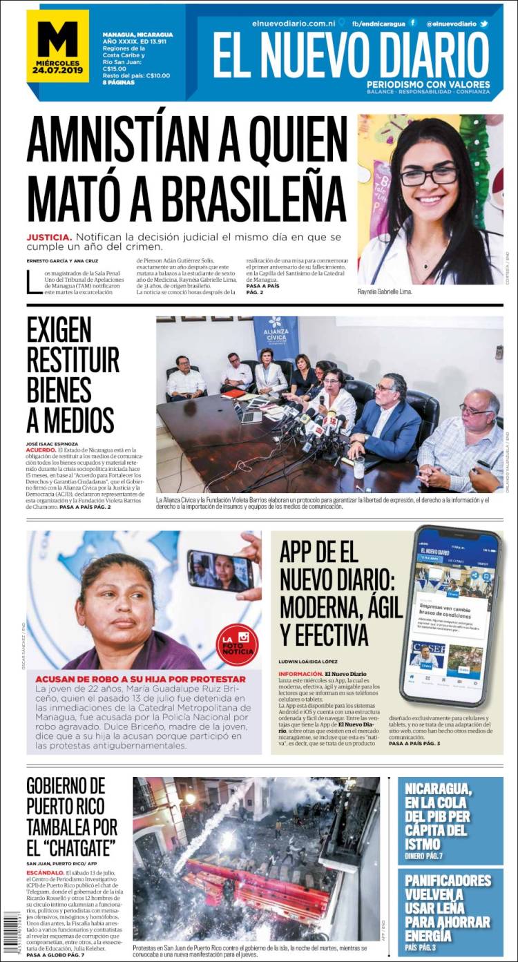 Portada de El Nuevo Diario (Nicaragua)