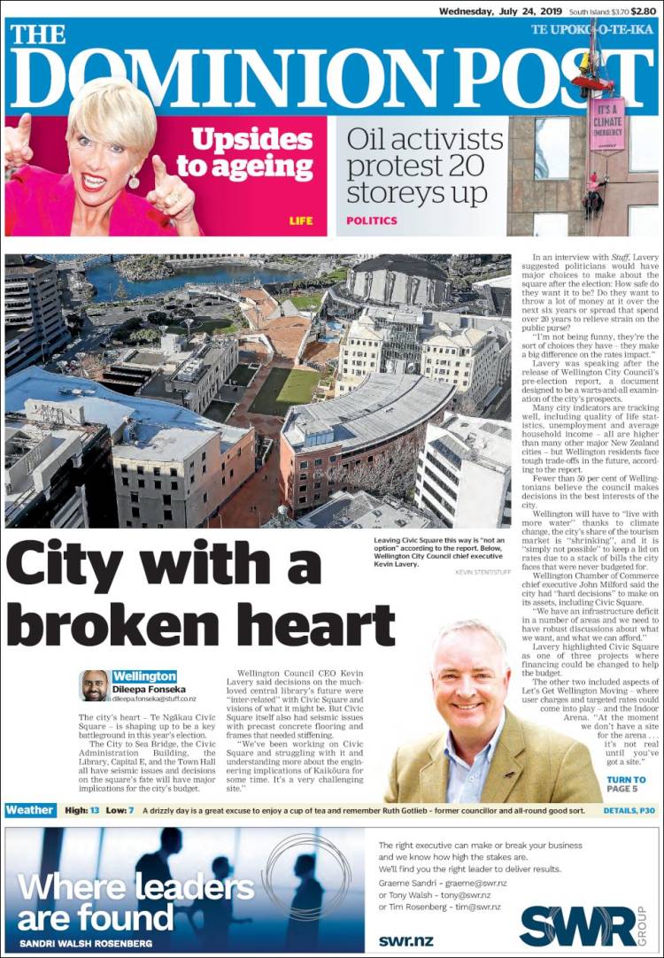 Portada de The Dominion Post (Nueva Zelanda)