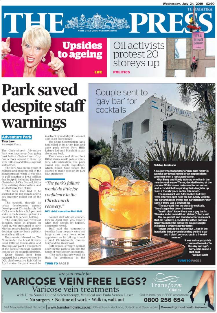 Portada de The Press (Nueva Zelanda)