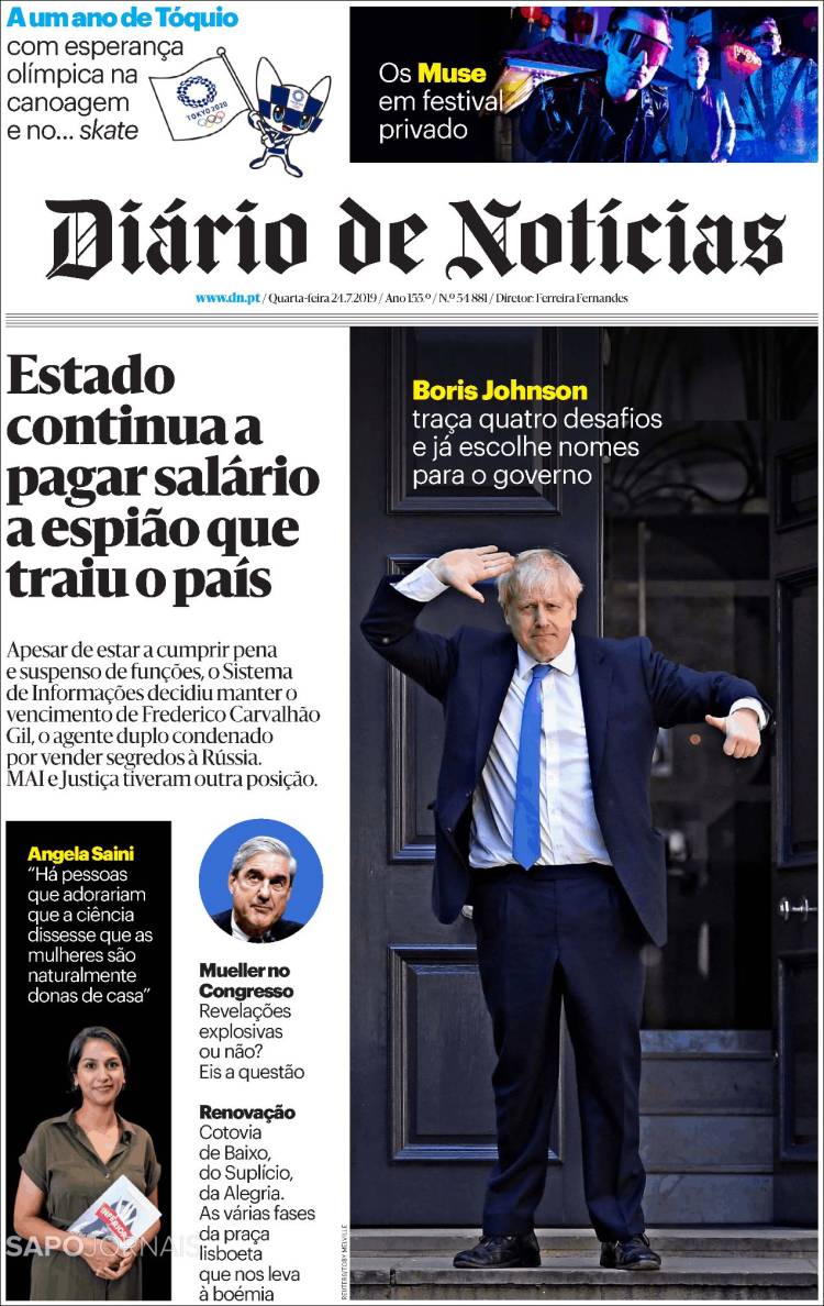 Portada de Diário de Noticias (Portugal)