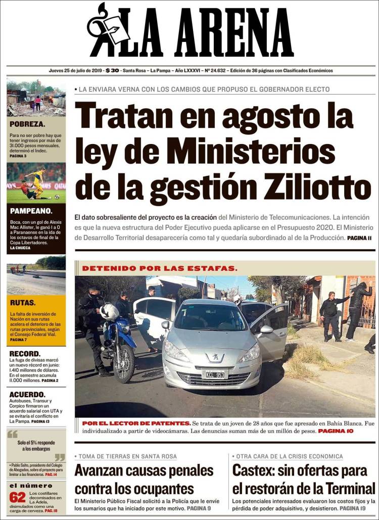 Portada de Diario La Arena (Argentina)