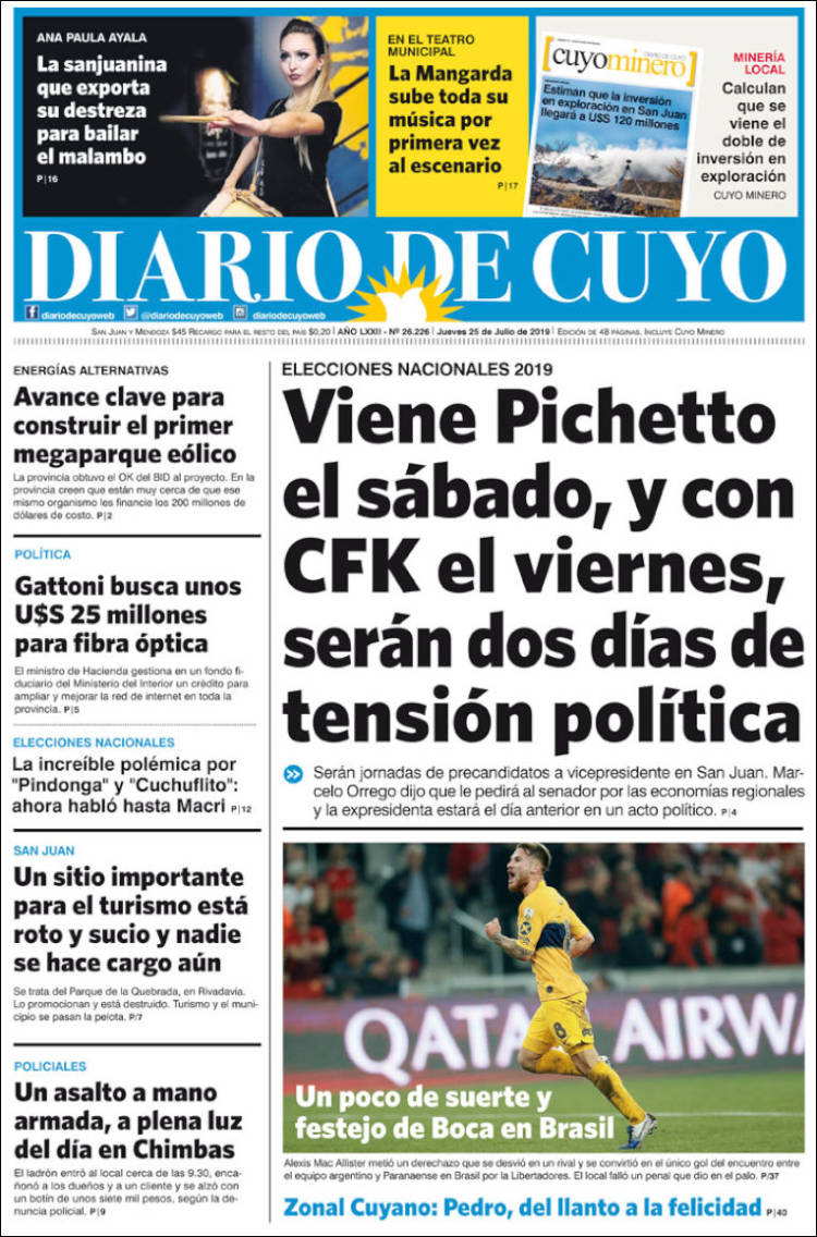 Portada de Diario de Cuyo (Argentina)